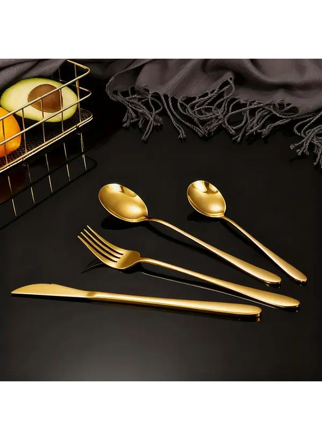 4 سكاكين ستيك ذهبية من الفولاذ المقاوم للصدأ على الطريقة الكورية مصقولة كالمرآة آمنة للغسيل في غسالة الصحون - Image 5